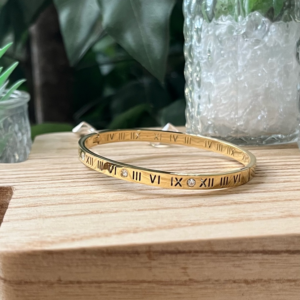 Gold Roman Numeral Bangle Bracelet